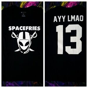 M - Spacefries Alien Raiders AYY LMAO 13 Double Sided Black Shirt